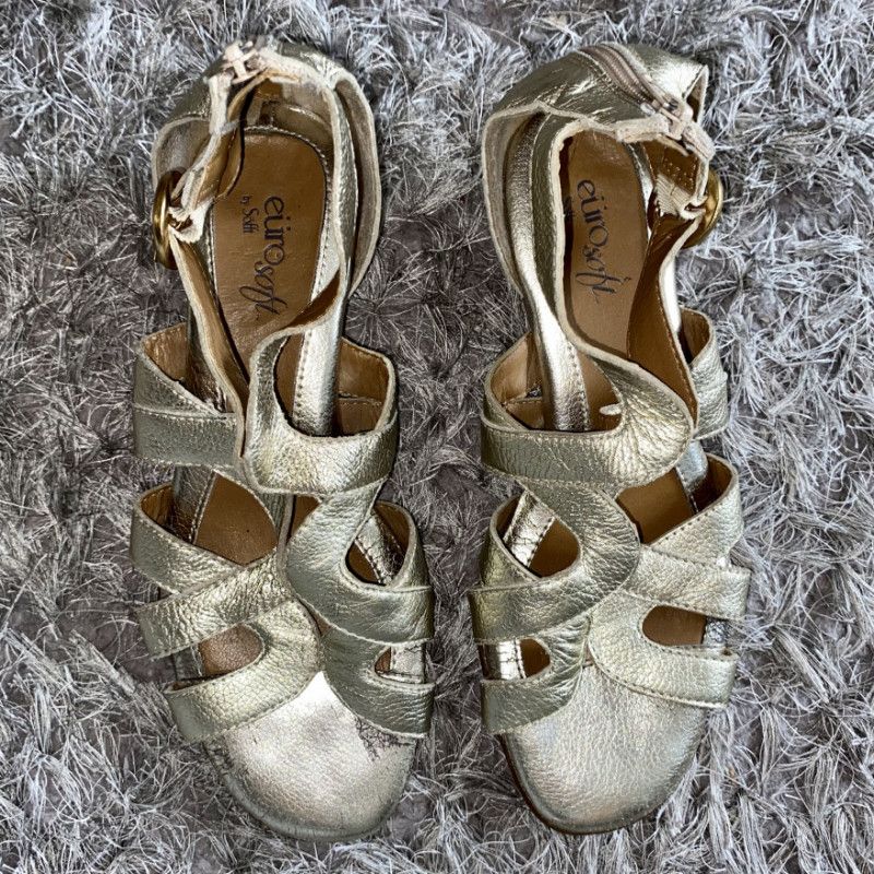 Gold Worn Strappy Sandals