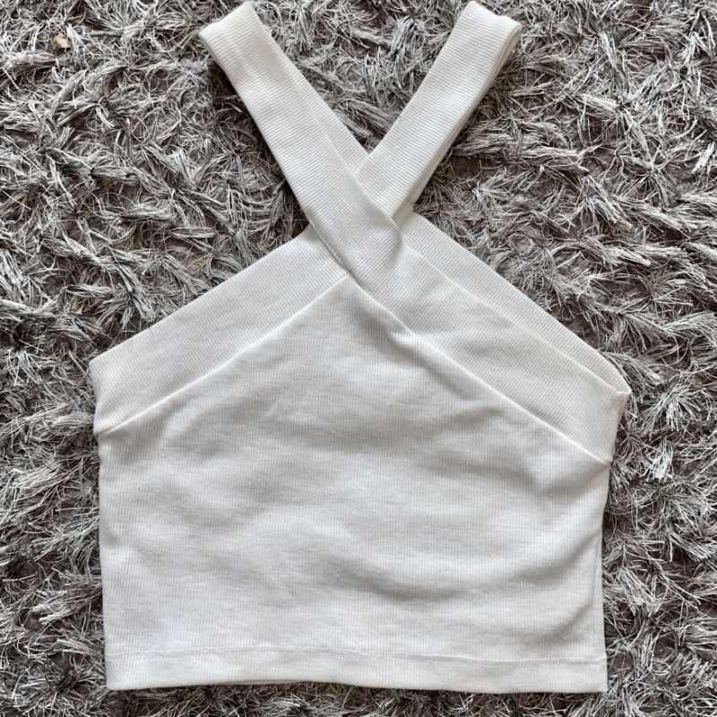 White Crop Halter Tank Top