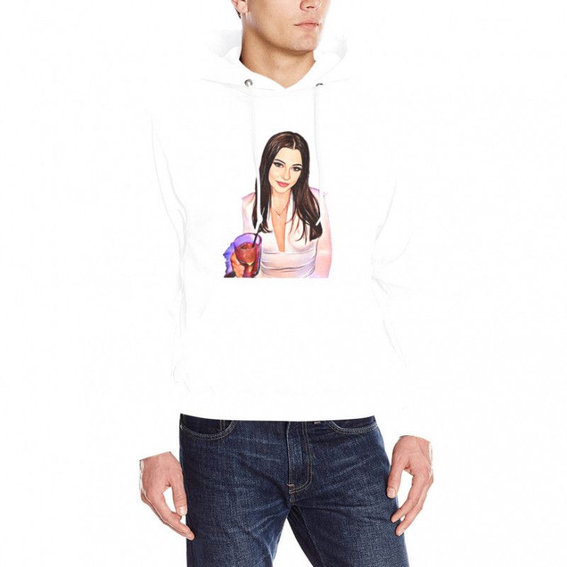 Cartoon Print White Mens Hoodie