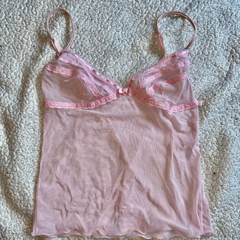 Pink Mesh Lace Lingerie Top