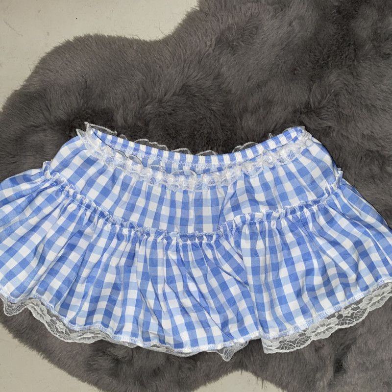 Blue Checkered Lingerie Mini Skirt