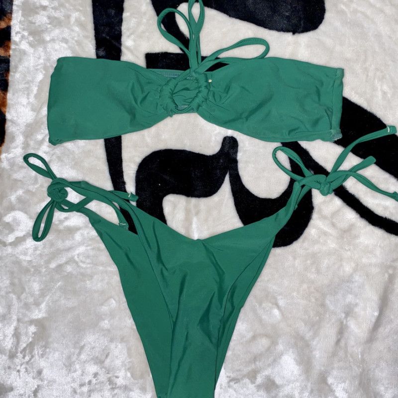 Dark Green Strapless Bikini Set