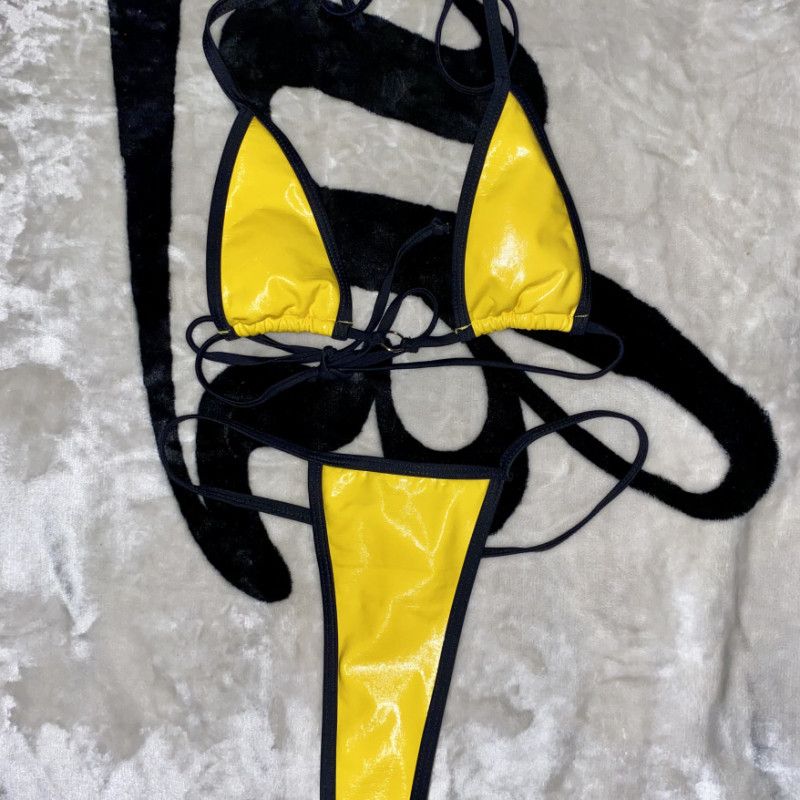 Yellow Latex Gstring Bikini Set