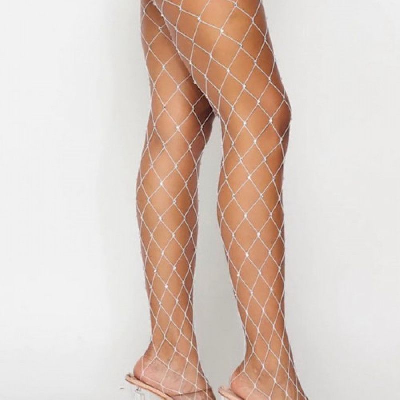 White Rhinestone Fishnets