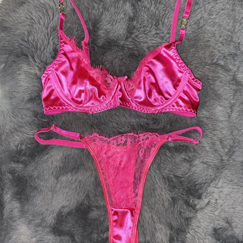 Hot Pink Satin Lingerie Set