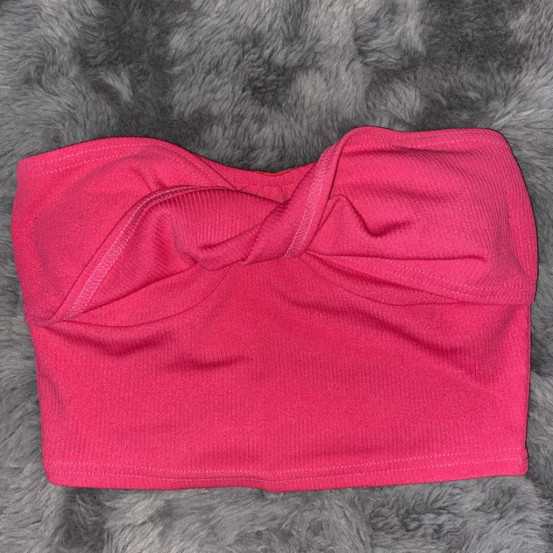 Pink Ribbed Crop Tube Top