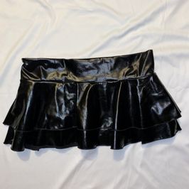 Black Latex Ruffle Mini Skirt