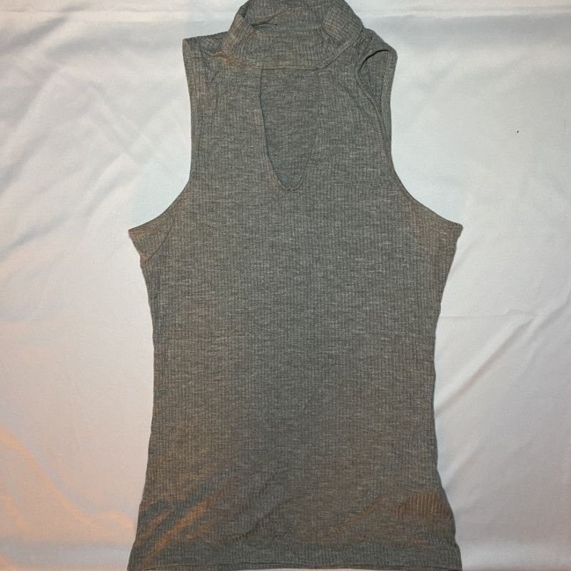 Grey Ribbed Highneck Tank Top