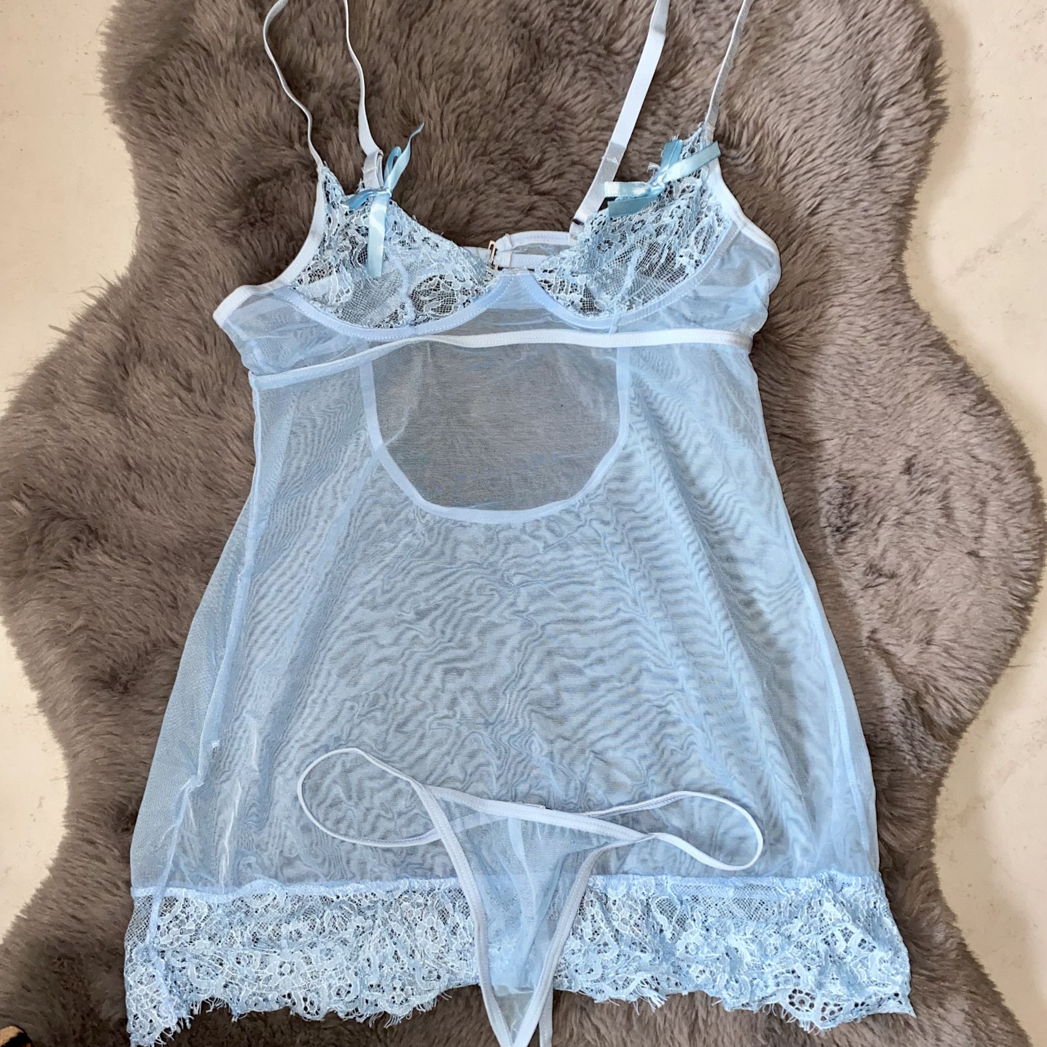 Light Blue Mesh Lingerie Dress