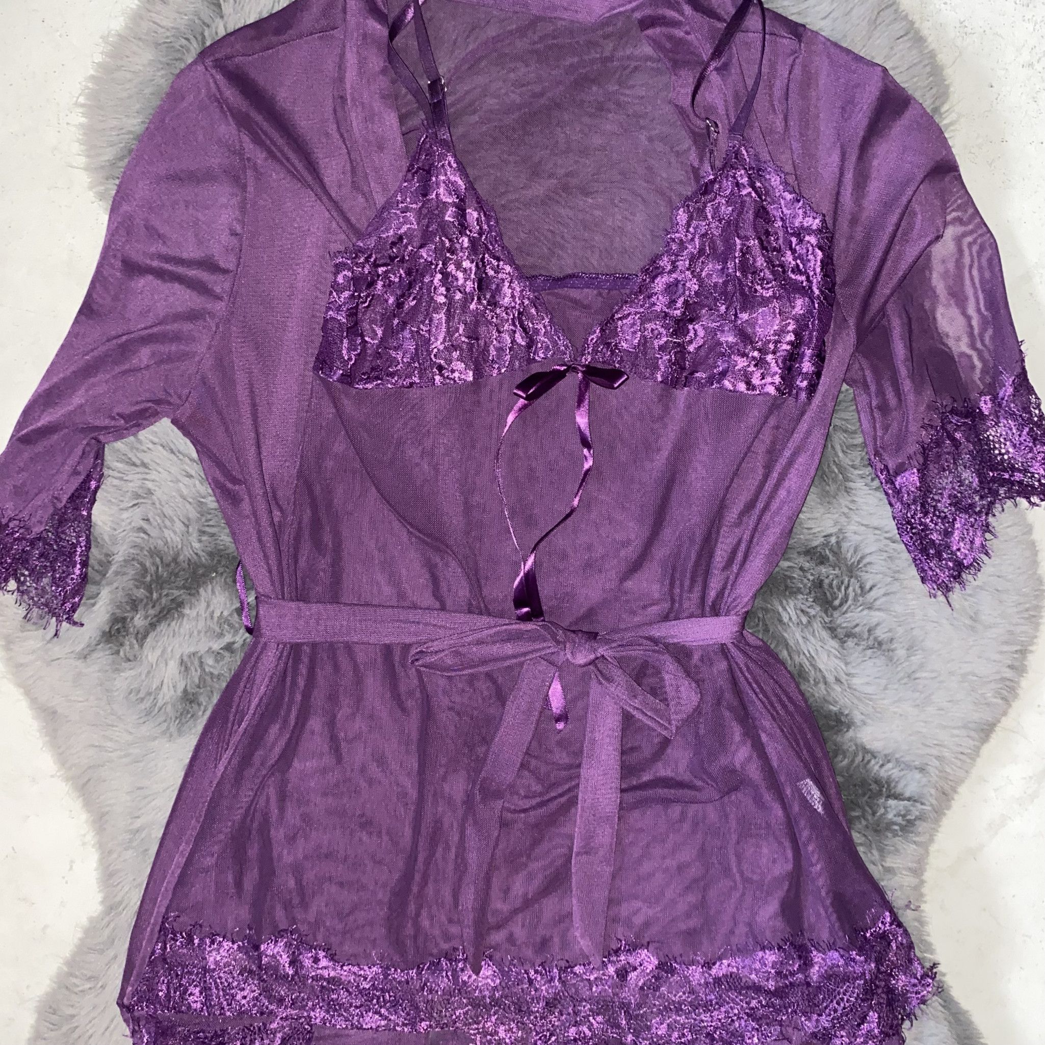 Purple Mesh Lingerie Dress And Robe