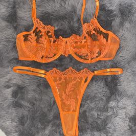 Orange Sexy Embroidered Lingerie Set