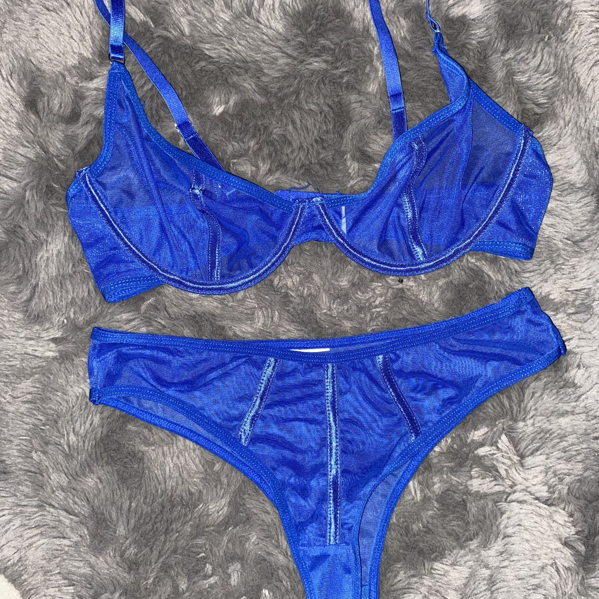 Royal Blue Mesh Lingerie Set