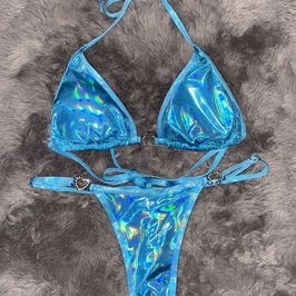 Metallic Turquoise Thong Bikini Set