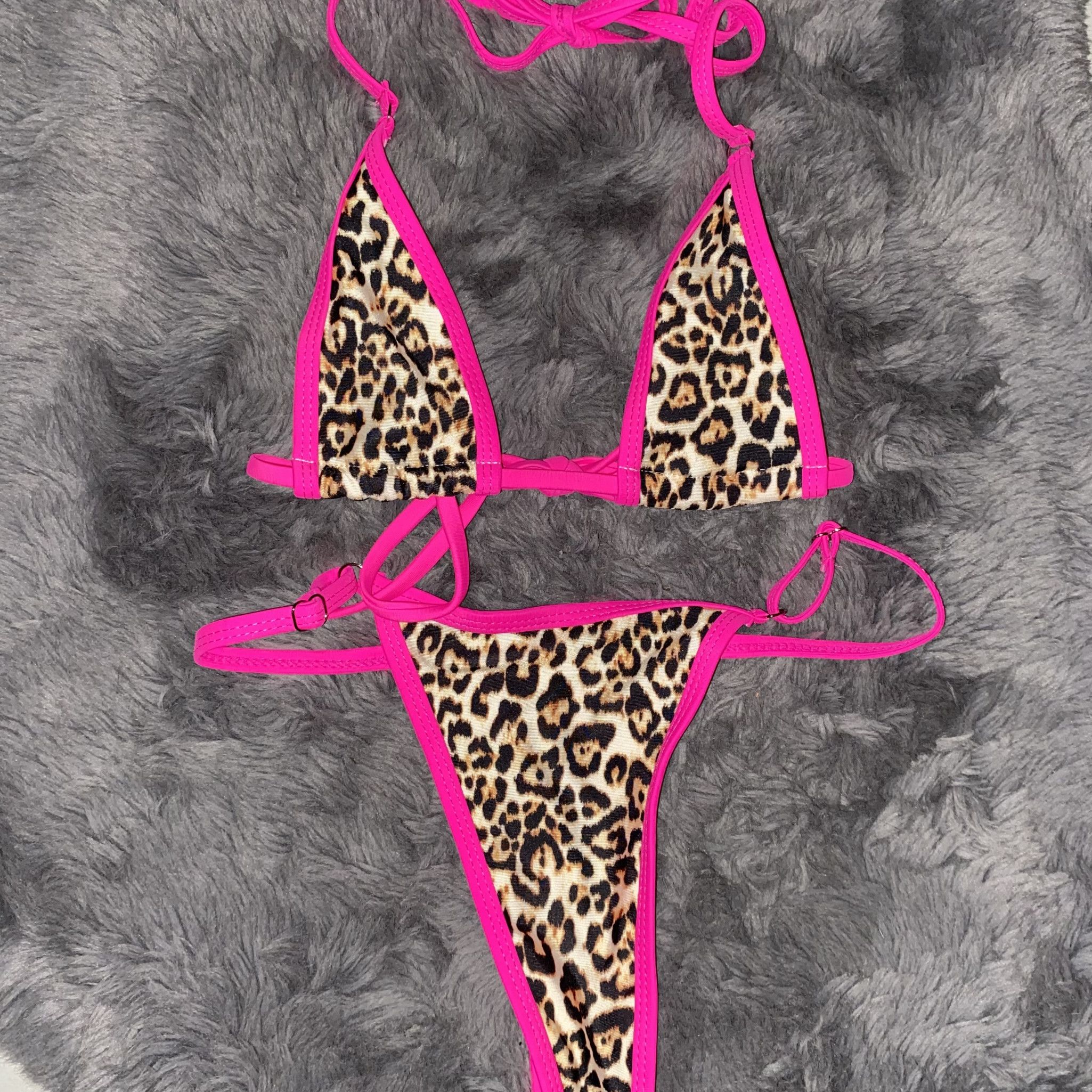 Cheetah Print Micro Thong Bikini Set