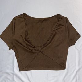 Brown Super Cropped Ribbed Tee