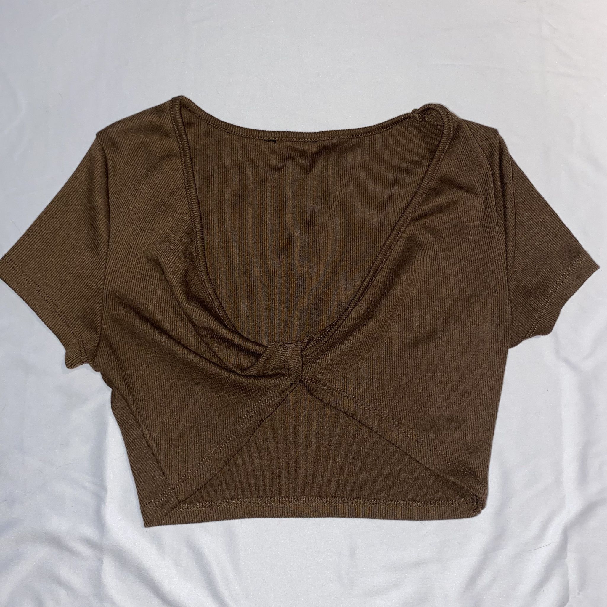 Brown Super Cropped Ribbed Tee