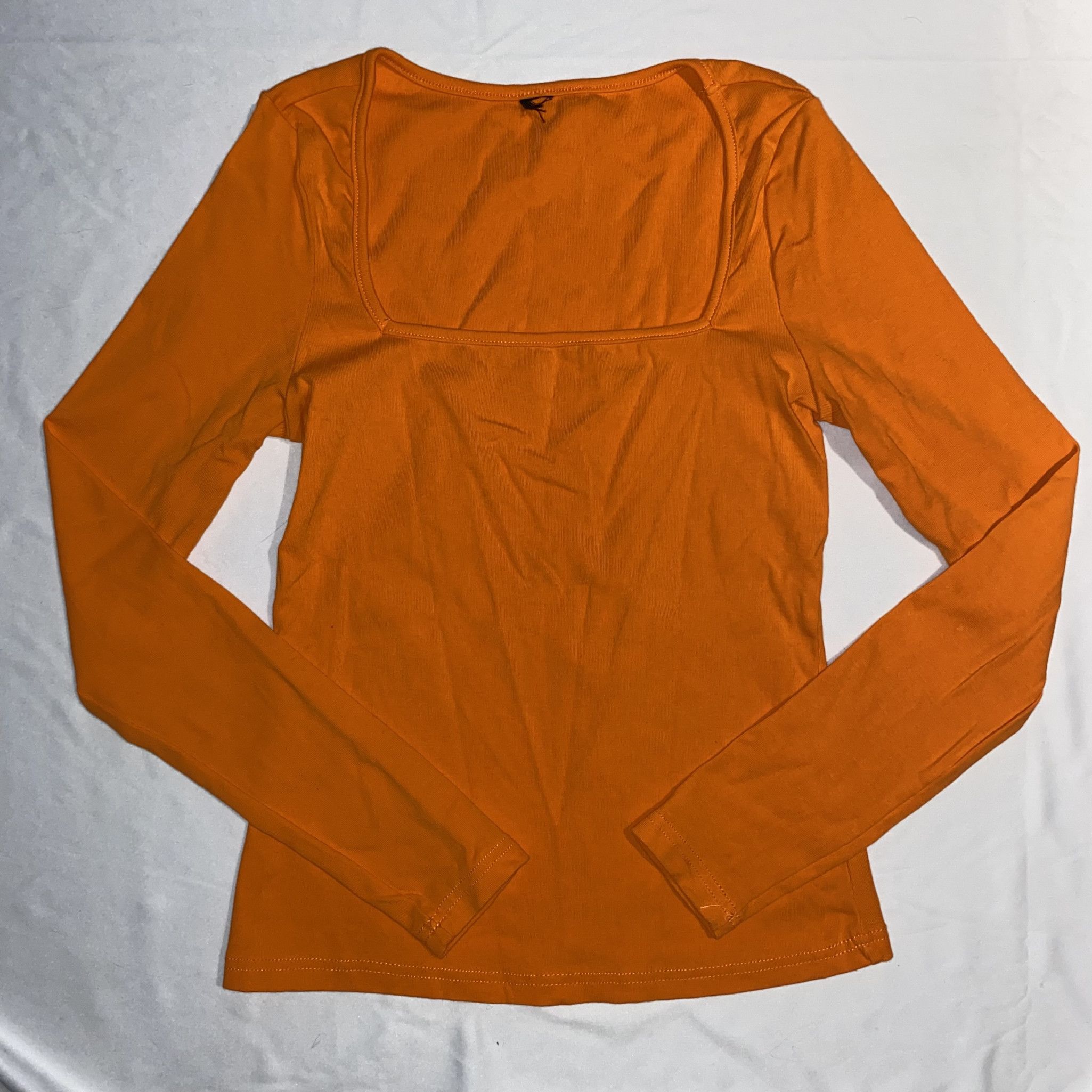 Orange Square Neck Long Sleeve Tee