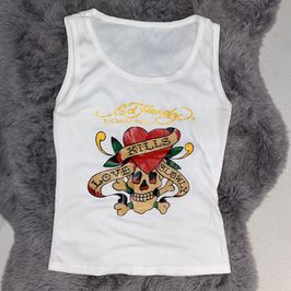 White Ribbed Ed Hardy Tank Top