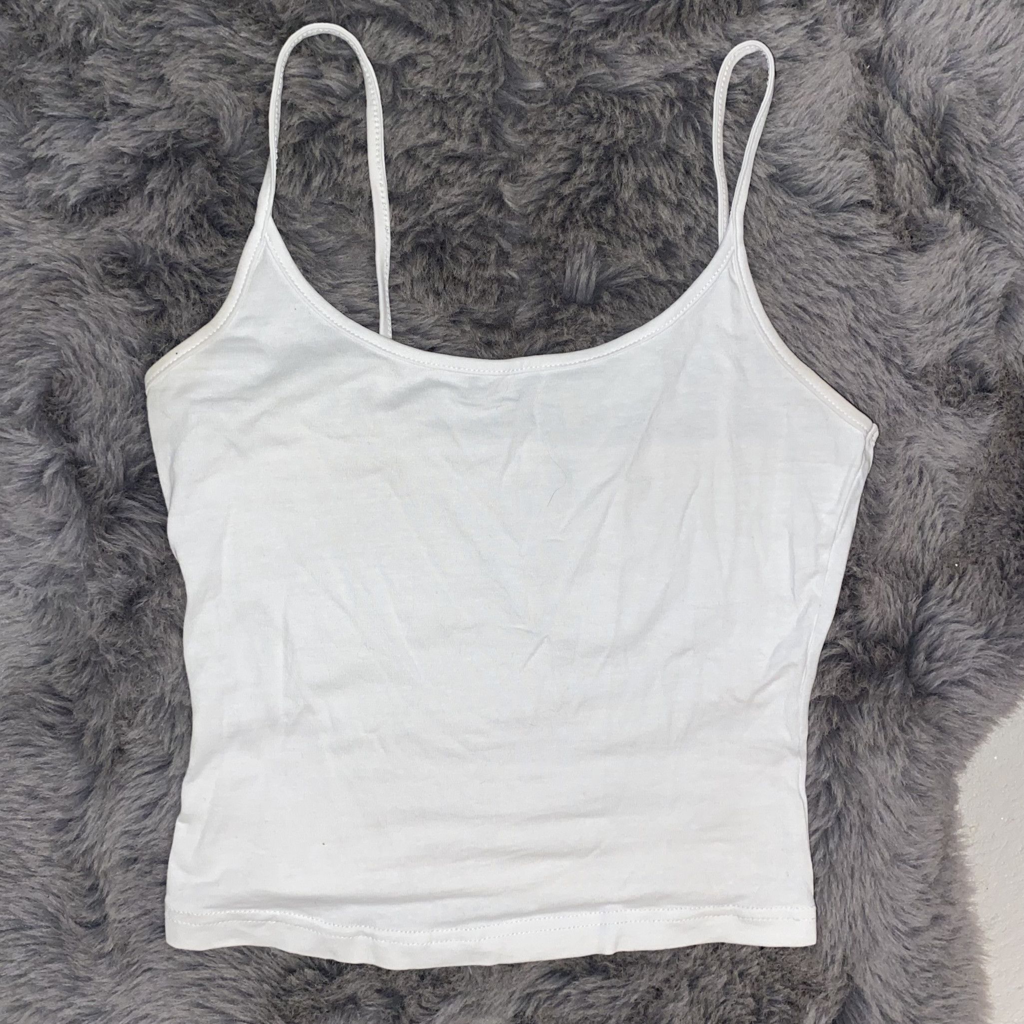 White Worn Cropped Tank Top