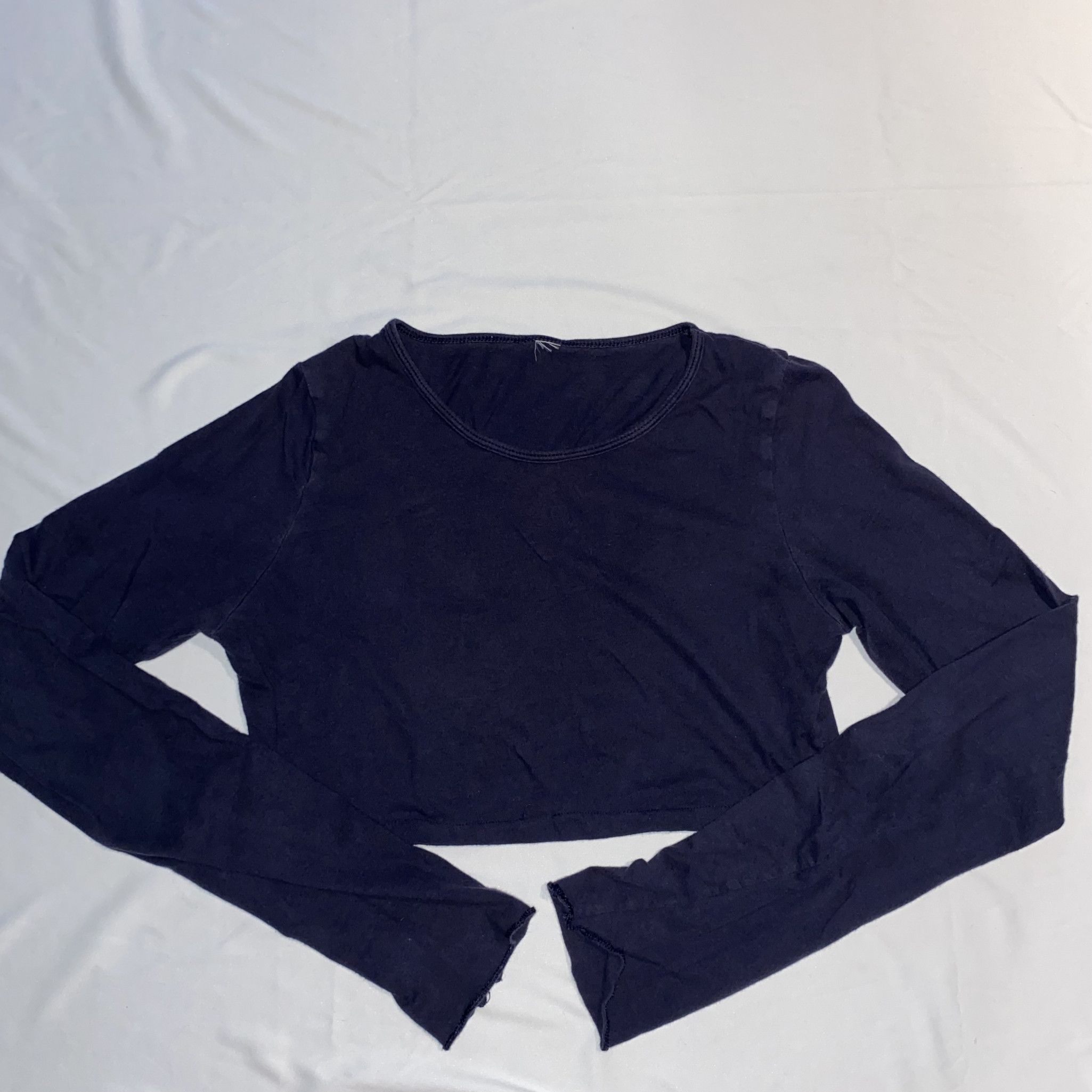 Navy Cropped Long Sleeve Tee