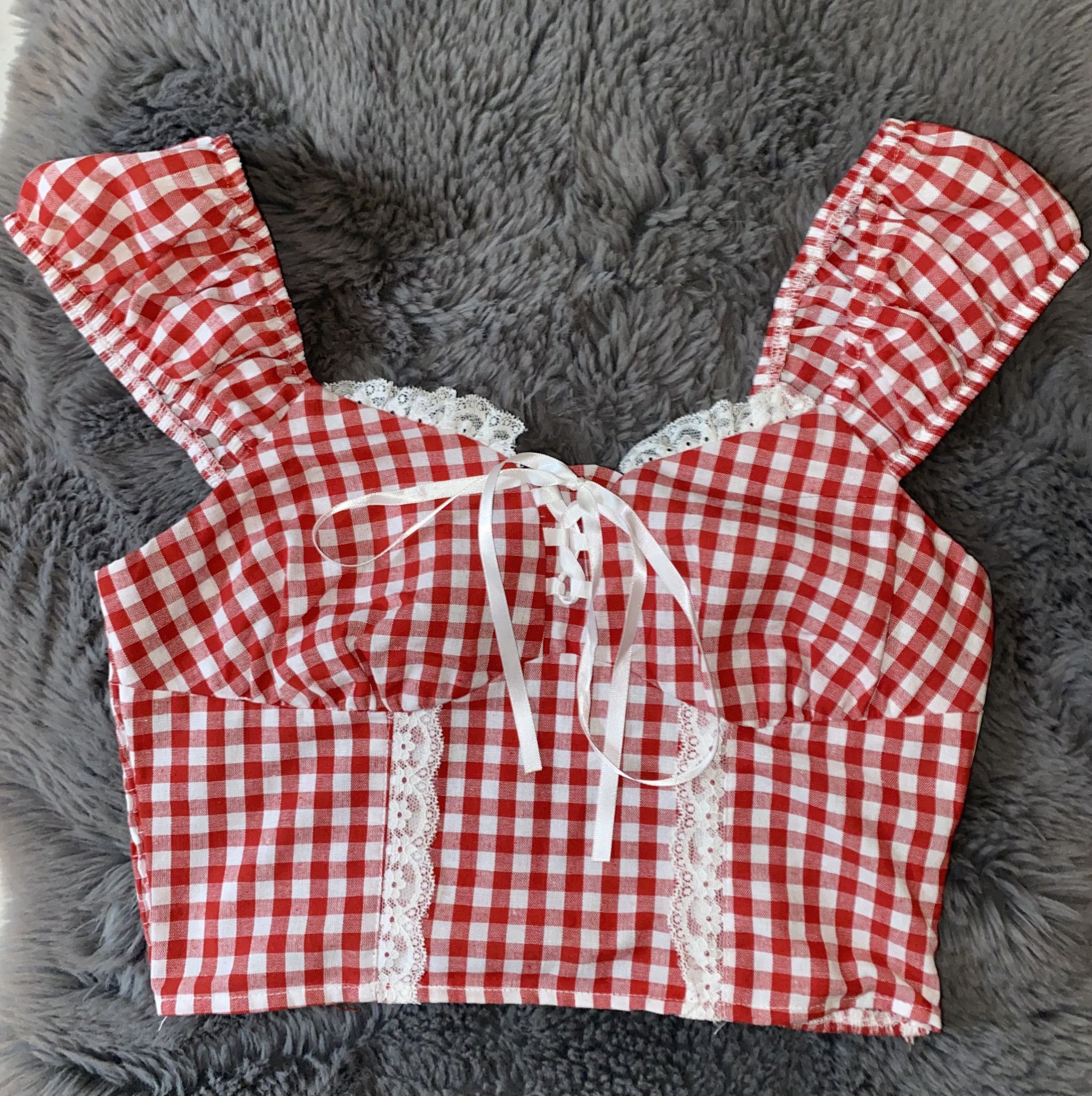 Red Gingham Cottage Core Top