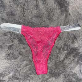 Pink Lace Stretchy Glitter Thong Panties