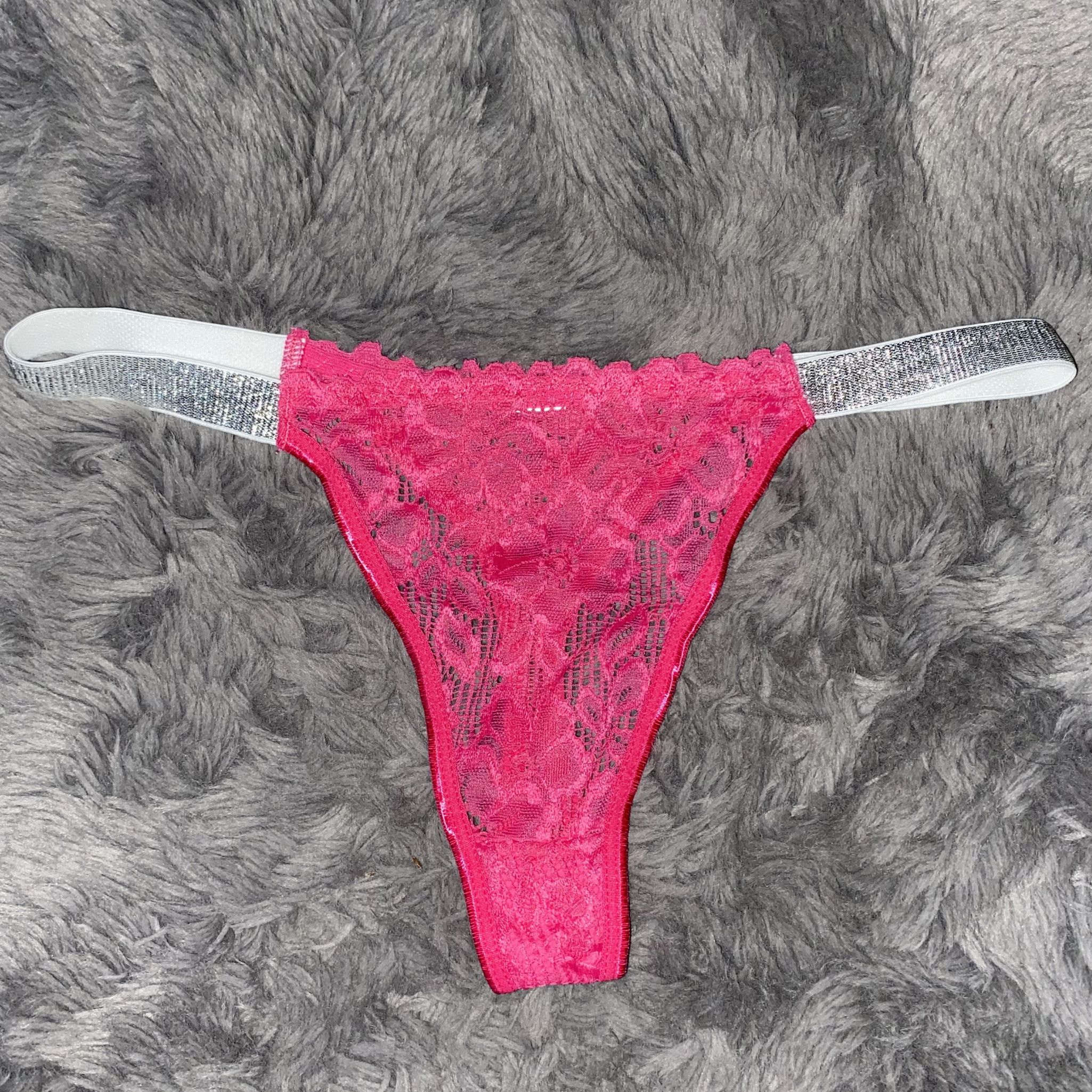 Pink Lace Stretchy Glitter Thong Panties