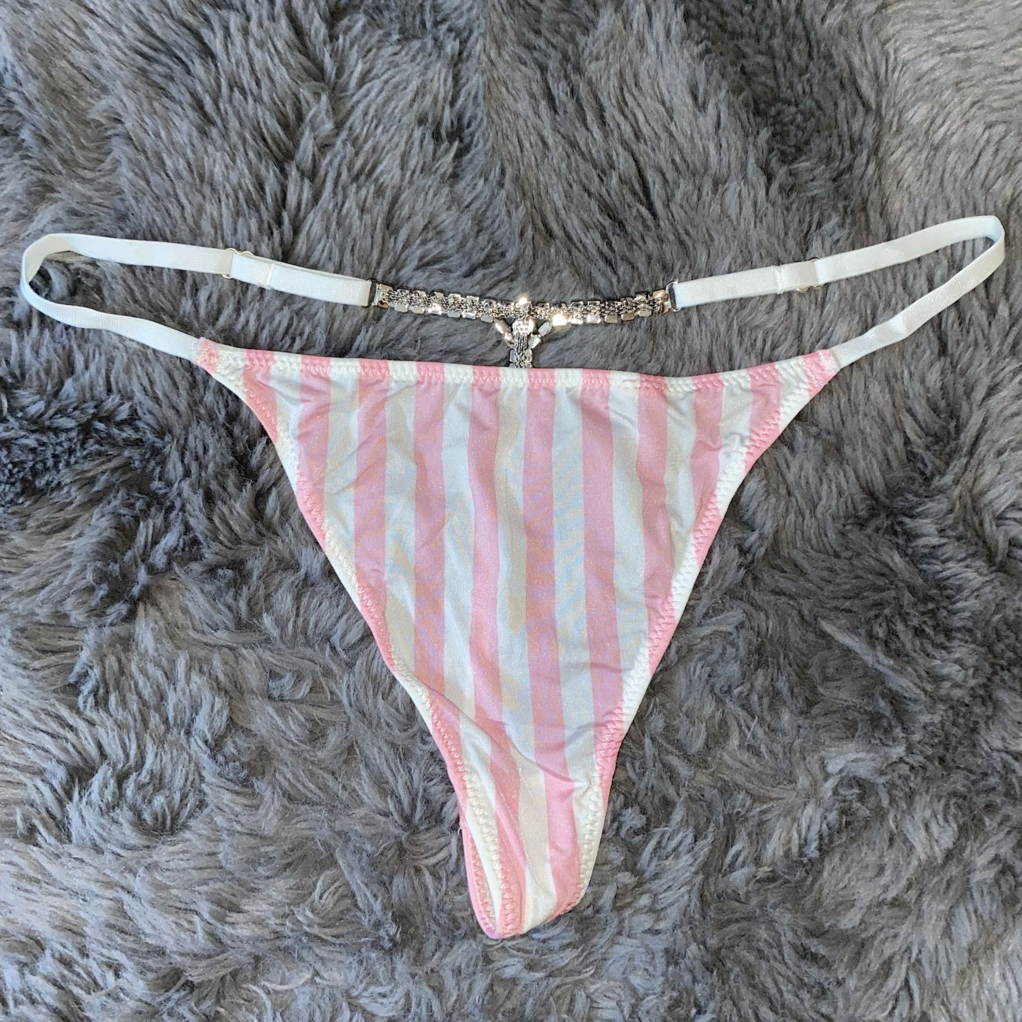 Sexy Pink Stripes Rhinestone Gstring Panties