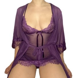 Purple Mesh Lingerie Dress And Robe