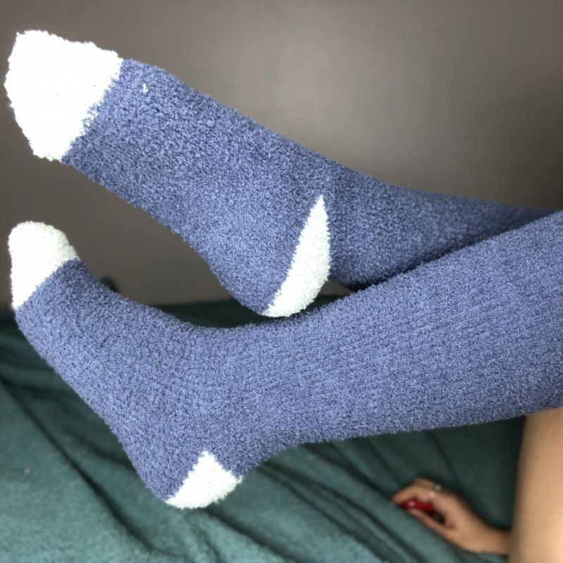 Navy Knee High Fuzzy Socks