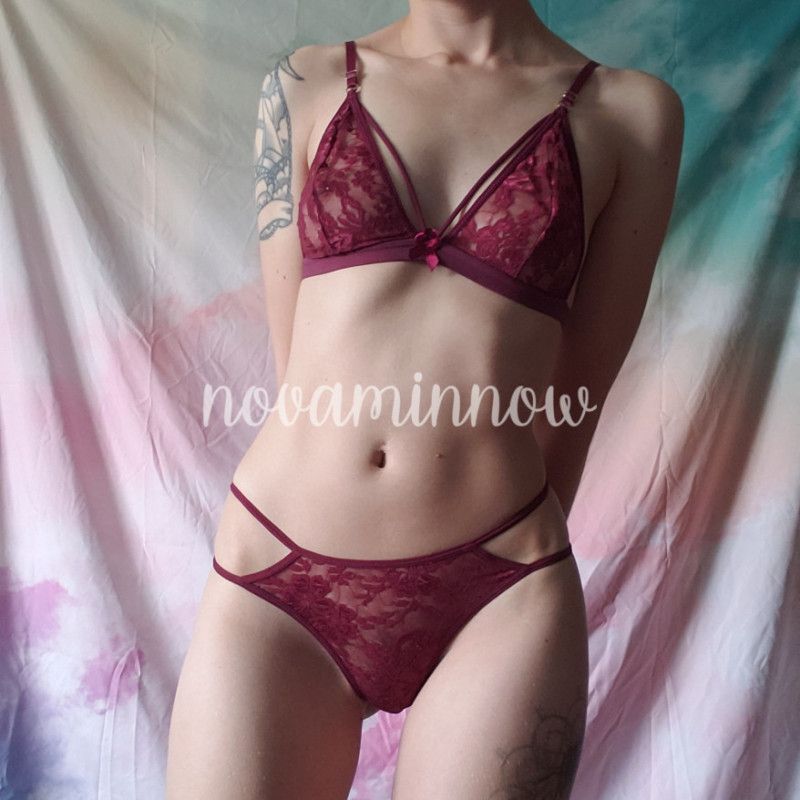 Maroon Lace Thong Set