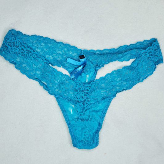My used blue lace thong panties