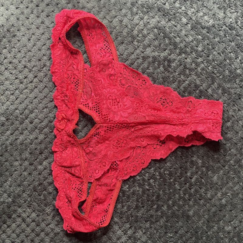 Red Lace Thong with Heart Cut Out back