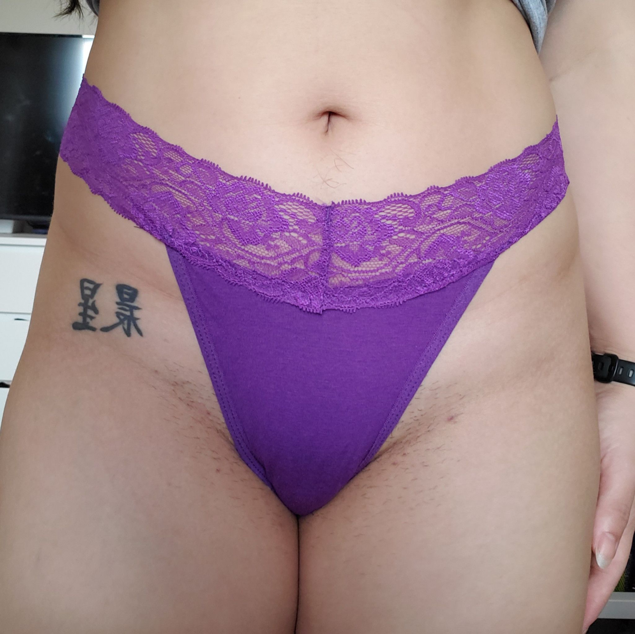 Purple Lace Trim Thong