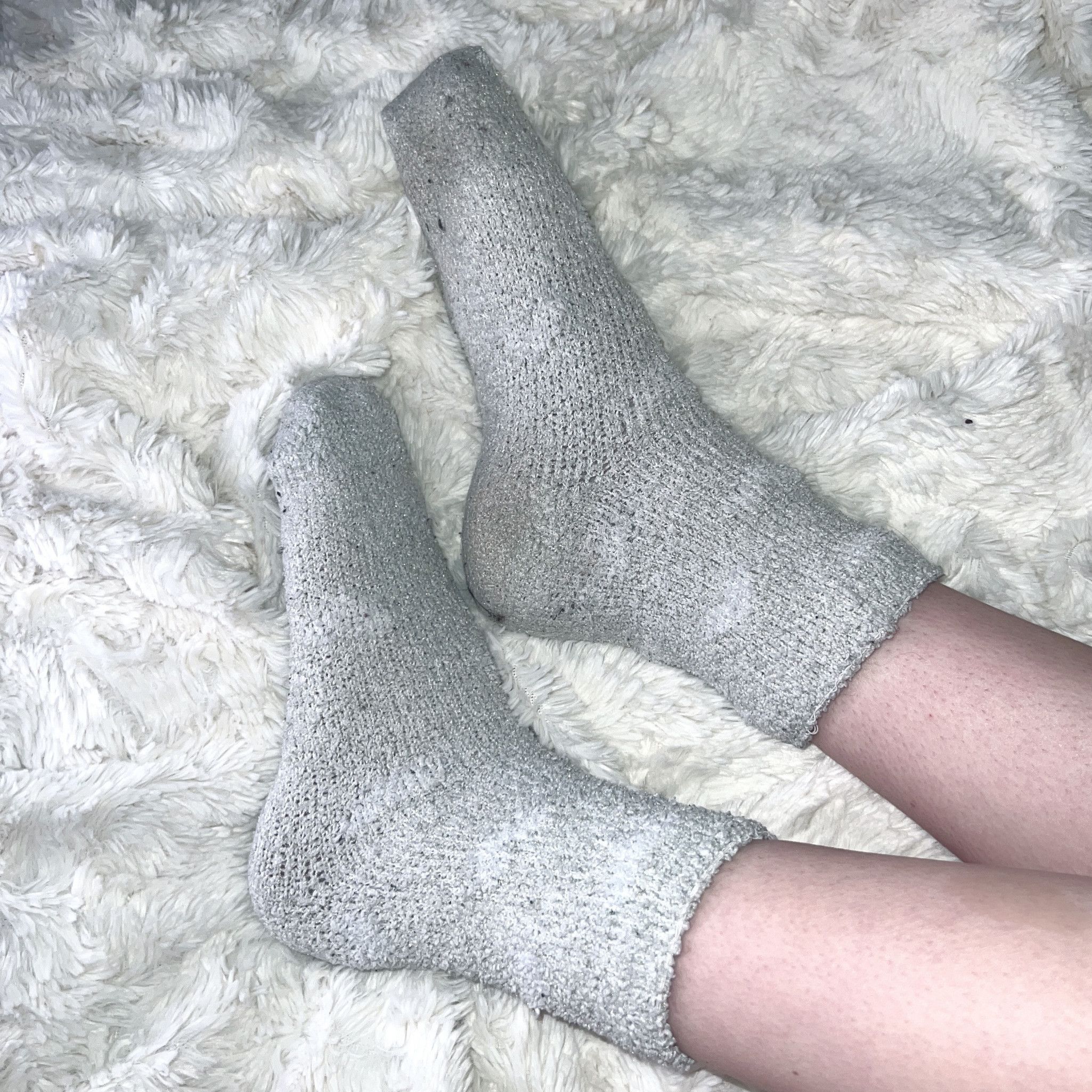 Dirty Worn Grey Fuzzy Socks