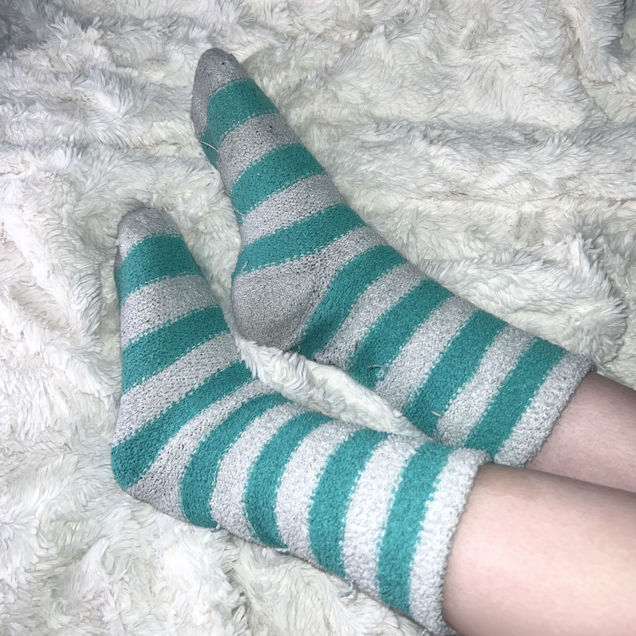 Dirty Worn Striped Fuzzy Socks