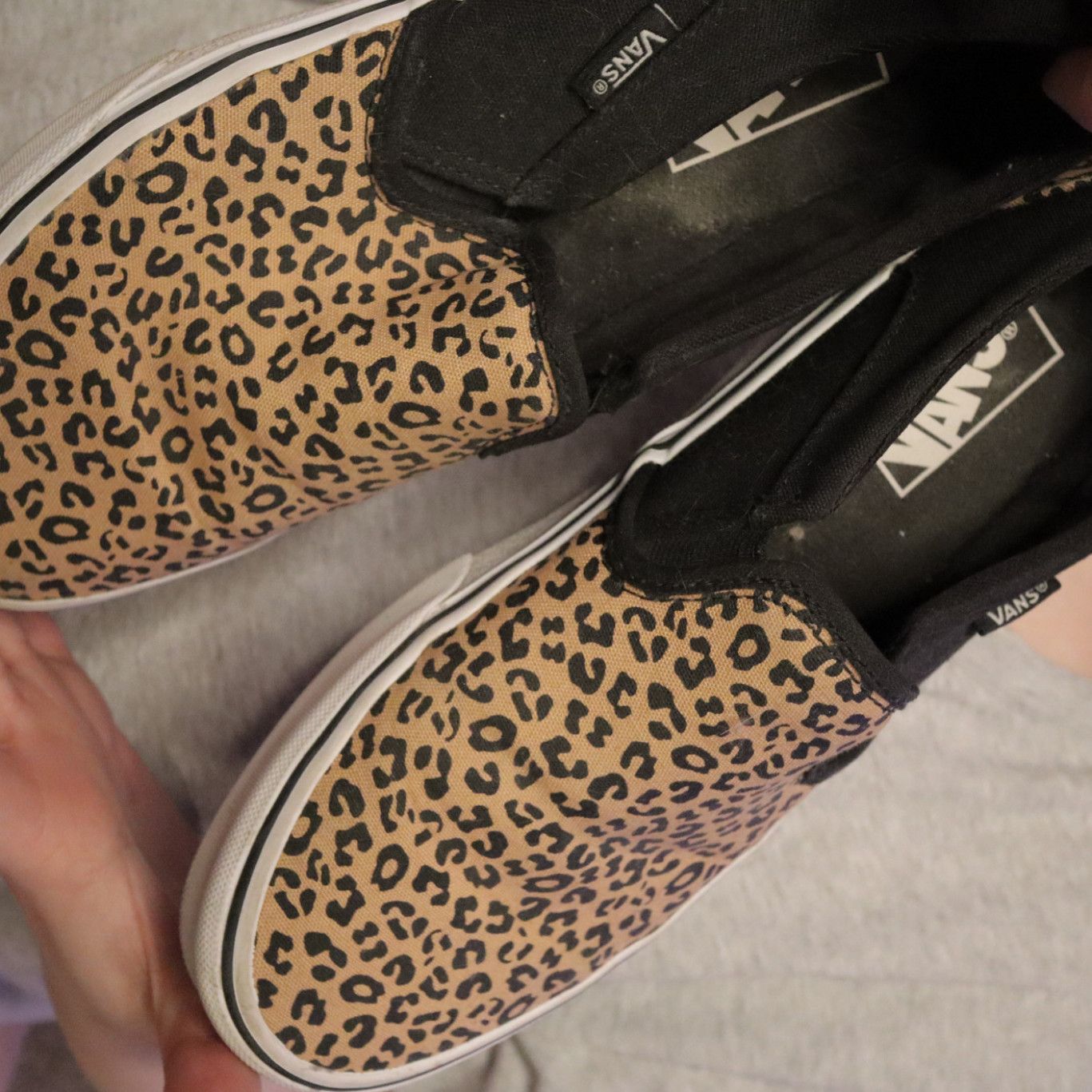 Extremely Worn Cheetah Slipon Vans