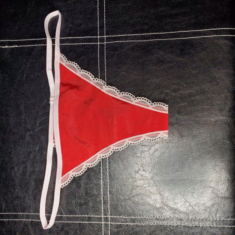 Skimpy red and white thong