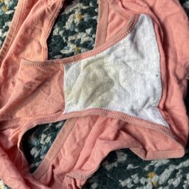 worn peach granny panties