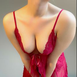 playful babydoll in dark red transparent