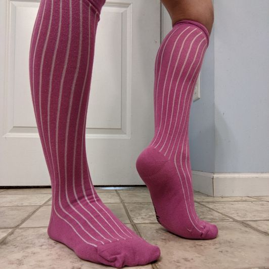 Pink with white stripe knee high socks
