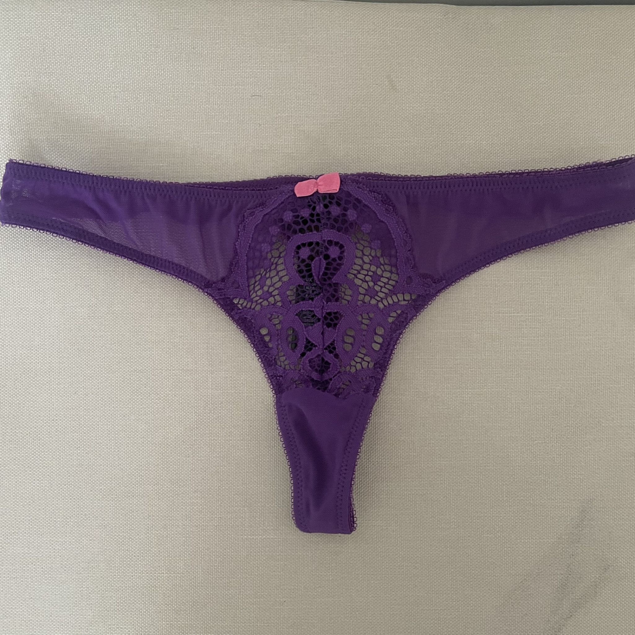 purple lace thong with pink bow