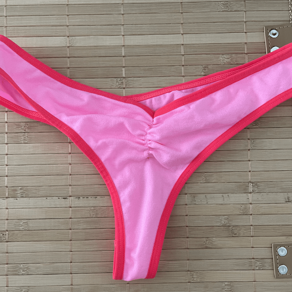 neon pink ruched cheeky thong