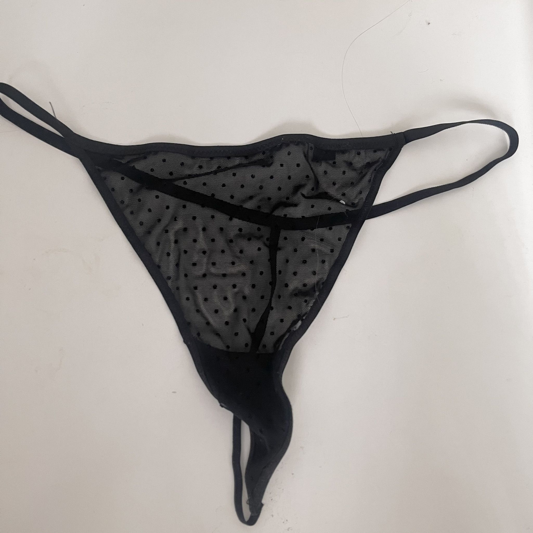 black mesh polka dot thong