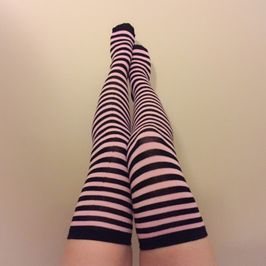 Pink Striped Thigh High Stockings