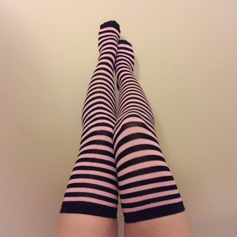 Pink Striped Thigh High Stockings