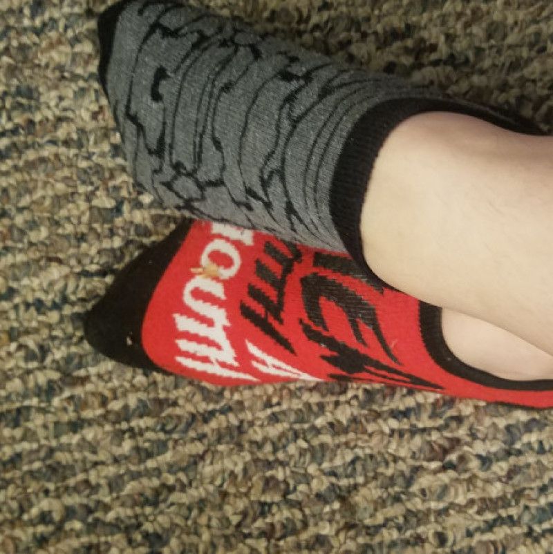 Mismatched worn socks