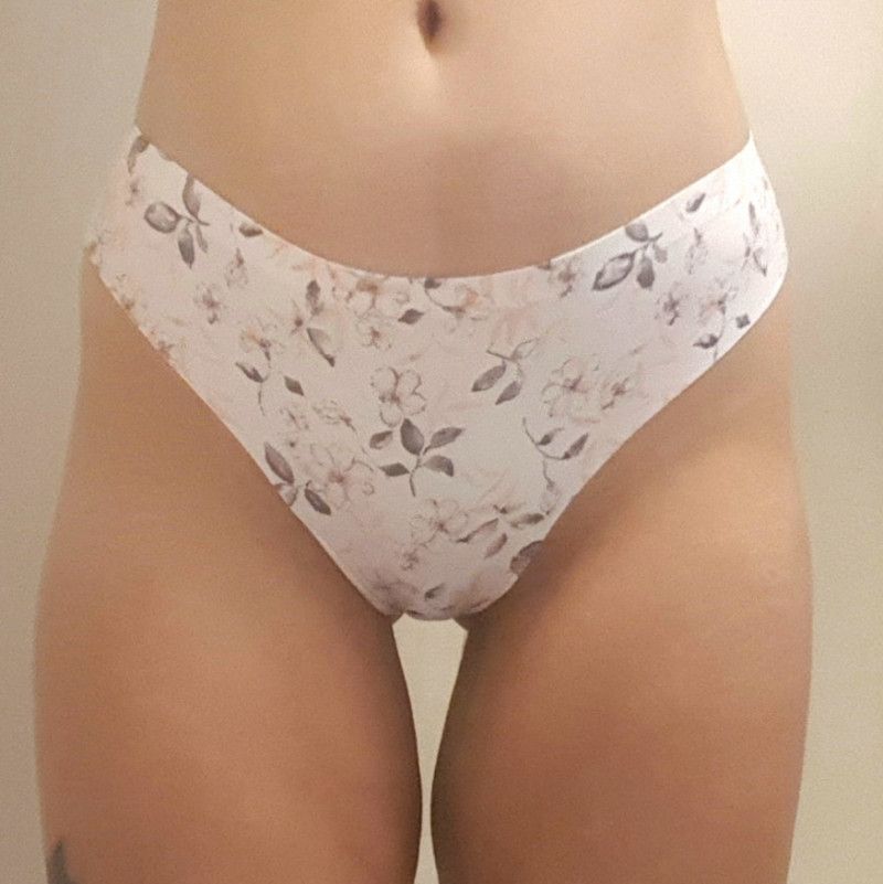 Worn White Floral Thong