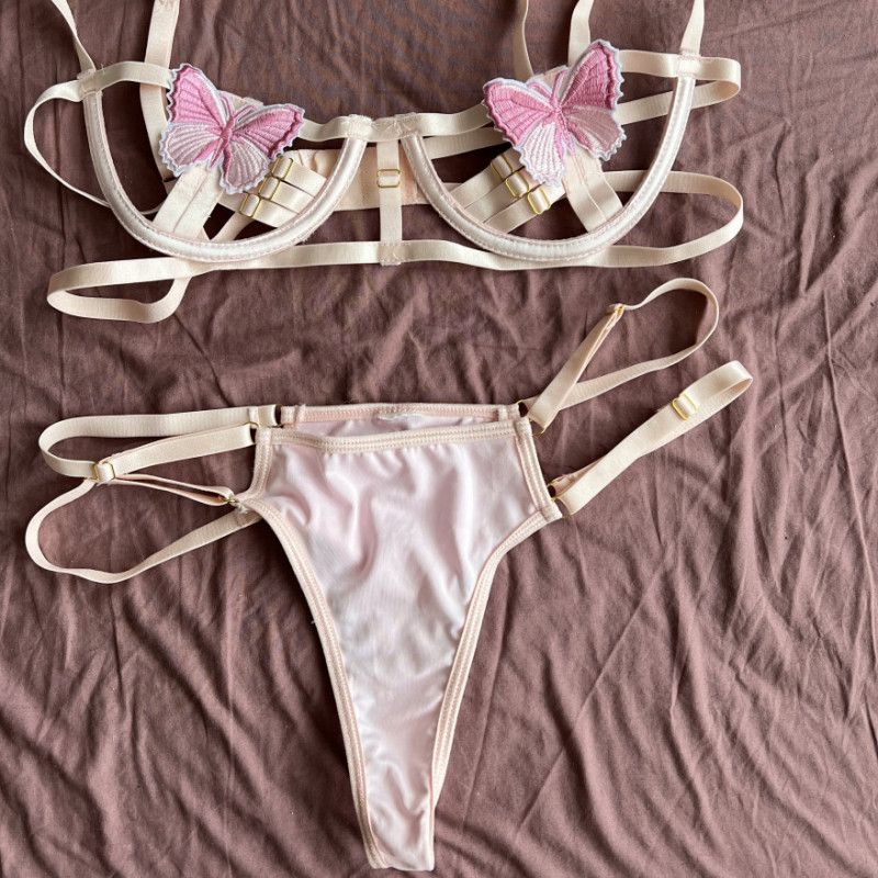 Pink lingerie set with VERY dirty panties