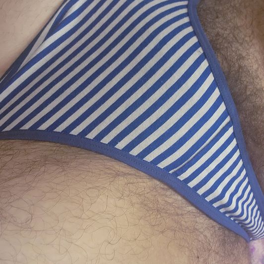 Dirty White And  Navy Blue Striped Panties